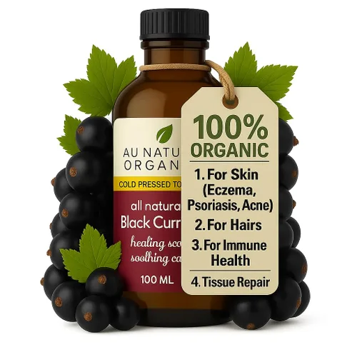 Au Natural Organics Aceite de semilla de grosella negra para eccema – Aceite de corriente negra prensado en frío 100% puro orgánico GLA para la piel
