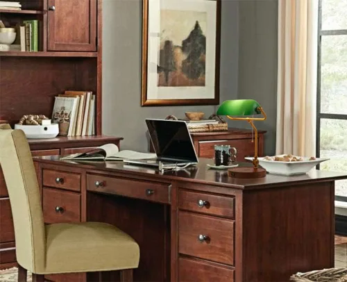 Miniatura 2 de Hsyile KU300237 Lámpara de mesa retro con interruptor de cuerda con puertos de carga USB, con pantalla de cristal retro verde para sala de estar