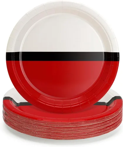 Miniatura 13 de Platos de papel de fiesta de feliz cumpleaños, platos de postre negros, 7 pulgadas, 50 unidades, lunares de aluminio para decoraciones de fiesta