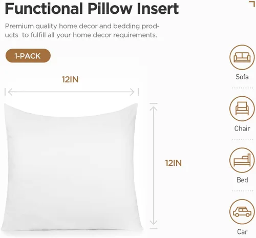 Miniatura 5 de Acanva Insertos decorativos cuadrados para almohada, relleno hipoalergénico para cojín, 30 cm L x 30 cm W, blanco