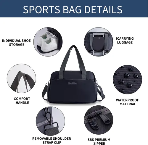 Miniatura 5 de Bolsa de gimnasio para mujeres y hombres con compartimento para zapatos, bolsa de lona pequeña impermeable para viajes, deportes, fin de semana