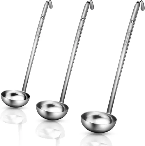 Miniatura 8 de meekoo 3 Piezas Cucharones de Acero Inoxidable Cucharón de Sopa con Mango con Borde de Vertido para Cocina Cocinando Sopa Salsa (3 oz)