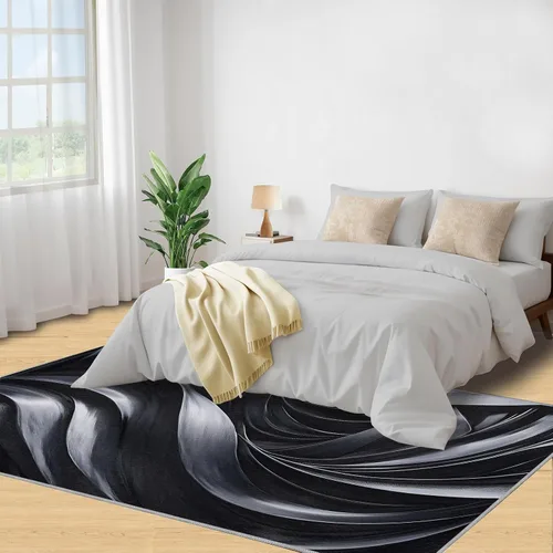 Miniatura 4 de Alfombras onduladas negras y blancas para dormitorio, alfombra de área abstracta, alfombras geométricas para sala de estar, alfombra antideslizante
