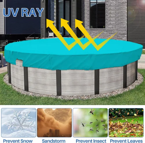 Miniatura 3 de ECOOPTS Cubierta redonda impermeable de poliéster para piscinas sobre el suelo, protector de cubierta de piscina de invierno (6 pies, turquesa)