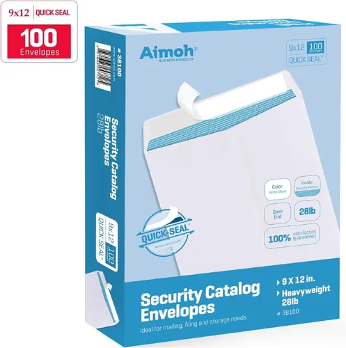Miniatura 8 de Aimoh (38100) 100 sobres de catalogo blancos 9 x 12 con cerramiento adhesivo ultrafuerte 28LB para catálogos, fotos, cartas y documento de correo, 9