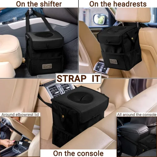 Miniatura 6 de Creathing - Bote de basura para coche, impermeable, con tapa, consola o asiento Negro