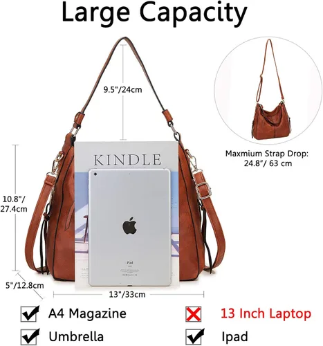 Miniatura 3 de VONXURY - Bolso de mano de piel sintética para mujer bolso de hombro grande con bolsillos laterales para trabajo y viajes