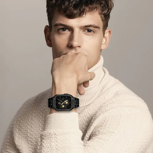Miniatura 6 de HASLFM - Correa de reloj de acero inoxidable con funda compatible con Apple Watch Series 6, 5, 4, SE3/2/1 (1.732 pulgadas), serie 3, 2, 1