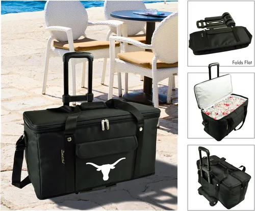 Miniatura 2 de Enfriador de viaje con ruedas de la Universidad de Texas en Austin, con licencia oficial, capacidad para 64 latas, enfriador plegable a prueba