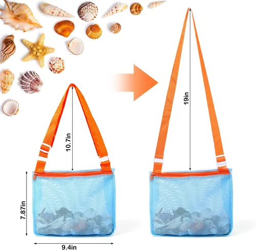 Miniatura 6 de Vodolo 2 PCS Palas de Malla de Playa con 2 PCS Bolsas de Playa de Malla para Filtrar Arena, Recogedor de Conchas para Niños para Recoger Conchas
