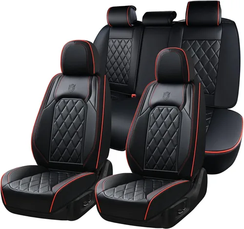 Miniatura 23 de Coverado Fundas de Asientos Delanteros, Funda de Asiento de Cuero Sintético de Lujo Impermeable, Protector de Asiento de Coche Beige, Funda