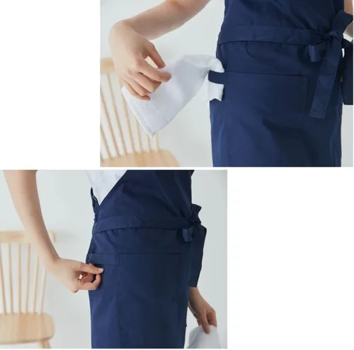 Miniatura 3 de Jeelow Delantal de cocina de algodón o sarga de algodón para hombres y mujeres, ajustable con bolsillos ajustables