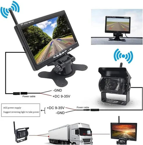 Miniatura 5 de Cámara de marcha atrás inalámbrica para vehículos, monitor LCD de 7 pulgadas para camiones, autobús, caravana, remolque, excavadora, monitor
