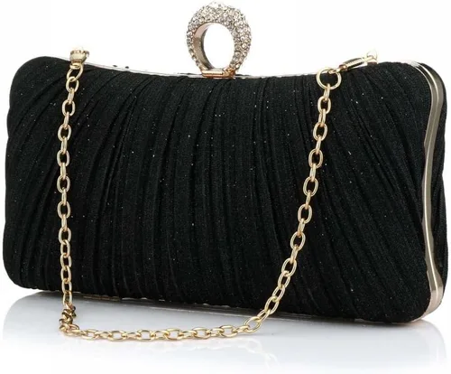 Miniatura 6 de Bolso de mano para mujer plisado con purpurina y bolsa de noche con diamantes de imitación para fiesta de boda de novia