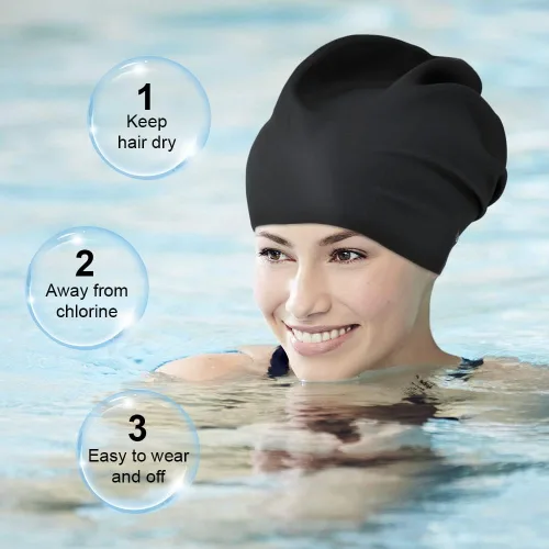 Miniatura 8 de 2 PCS Swimming Cap for Long Hair, Extra Large Swimming Caps for Women & Men, Silicone Adult Swim Cap, Waterproof Swimming Hat for Dreadlocks