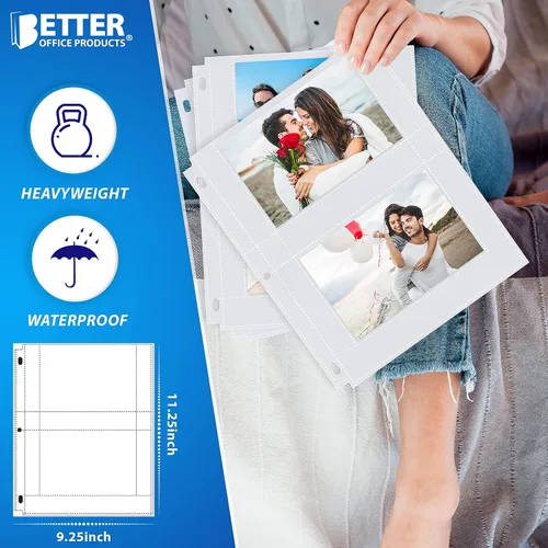 Miniatura 6 de Better Office Products Hojas de repuesto para álbum de fotos, 4 x 6 pulgadas, pesadas, de 3 anillos transparentes de diamante, 400 fotos en total