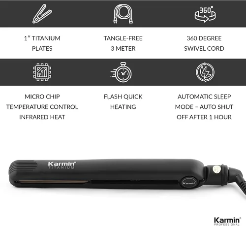 Miniatura 5 de KARMIN Plancha plana de titanio de 1 pulgada profesional iónico de iones negativos de cerámica alisadora de cabello, alisar, rizar, onda