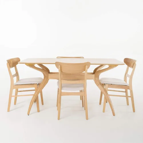 Miniatura 8 de Christopher Knight Home Idalia - Juego de comedor rectangular de patas curvas, juego de 5 piezas, nogal natural y gris oscuro