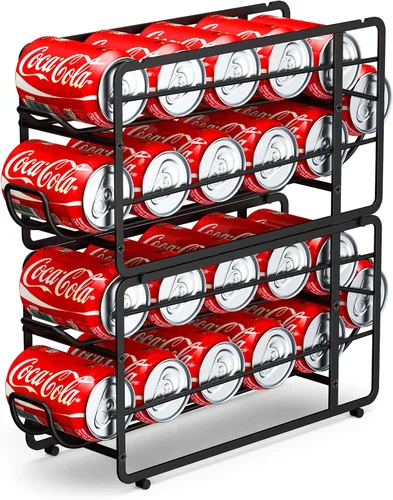 Canyave Organizador de latas de soda, estante de almacenamiento, paquete de 2, dispensador de bebidas apilable, organizador para latas de soda, Negro