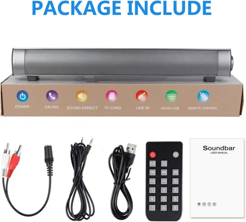 Miniatura 5 de TOPROAD Barra de sonido, barra de sonido con cable e inalámbrico Bluetooth 5.0, micrófono integrado, para teléfono celular/tablet/proyector