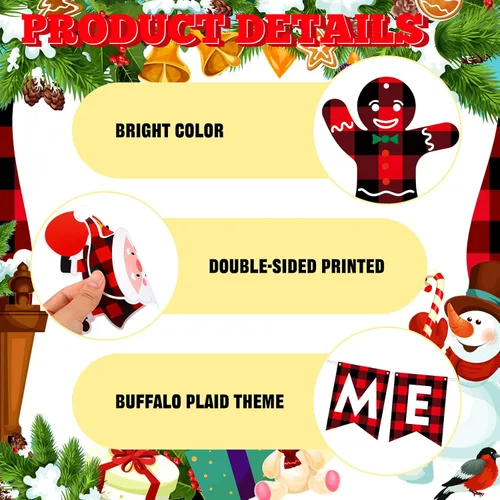 Miniatura 3 de Epakh 34 piezas de remolinos colgantes de Navidad, espirales colgantes de Navidad, remolinos de búfalo a cuadros, pancarta de Navidad para colgar