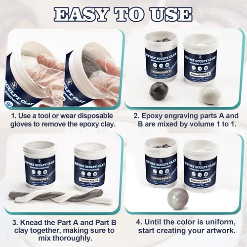 Miniatura 5 de Arcilla de Masilla Epoxy para Esculpir, 2 Partes A & B para Esculpir, Modelar, Construir y Reparar, 2 Libras, Natural