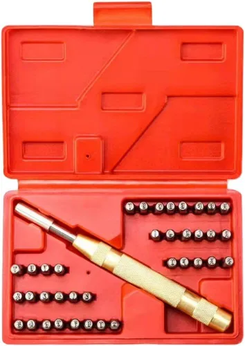 Juego de herramientas de estampado de metal, 38 piezas, número de letras y símbolos, juego de punzonado automático de 0.118 in o estampado de metal,