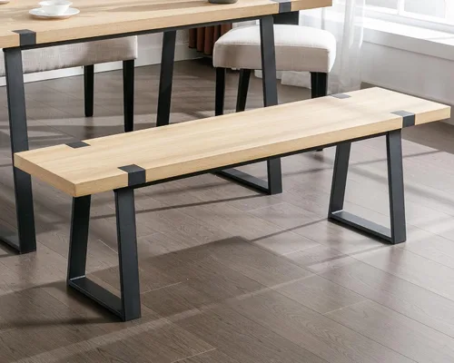 Miniatura 5 de VESCASA Banco de comedor de madera de 60 pulgadas con patas de metal negro para comedor, cocina, roble natural Natural Oak