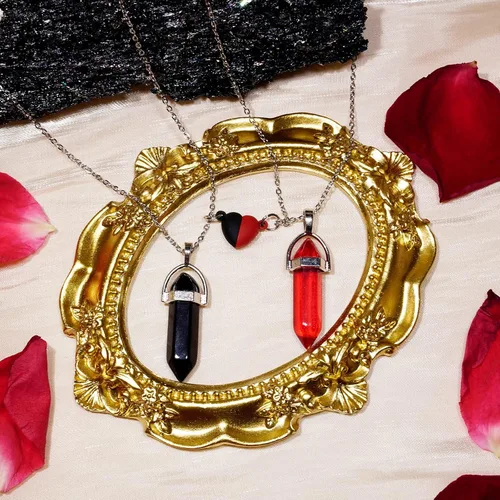 Miniatura 2 de POZANKI 2 collares con dije de cristal curativo de cuarzo negro y rojo, collar de corazón a juego para parejas, mejor amigo, novio, novia, regalo