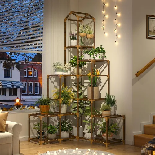 Miniatura 3 de EnHomee Soporte de esquina de 64.2 pulgadas para plantas de interior, estante alto para plantas de 13 a 19 macetas escalonadas para exteriores
