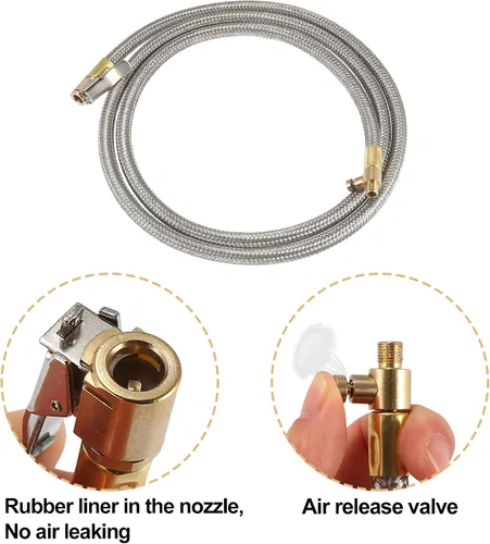 Miniatura 6 de X AUTOHAUX Flexible acero inoxidable 59.1 in 59" válvula de neumático conectar tubería de aire Chuck inflador compresor bomba manguera de extensión