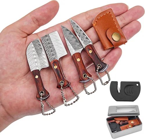 Miniatura 8 de Juego de mini cuchillos de bolsillo láser, mini cuchillo de hacha para abridor de paquetes, cortador de caja, juego de cuchillos pequeños con funda