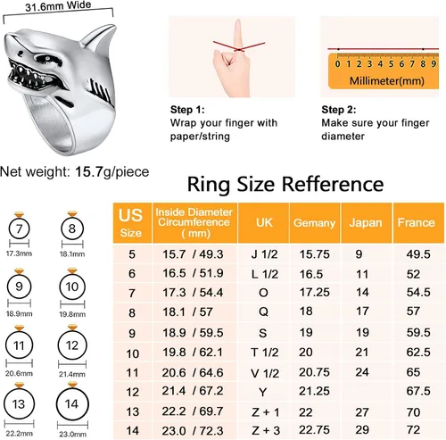 Miniatura 6 de U7 Anillo de pulgar para motociclista, tamaño 7-14, anillos de animales punk personalizados de acero inoxidable para hombres y mujeres, anillos