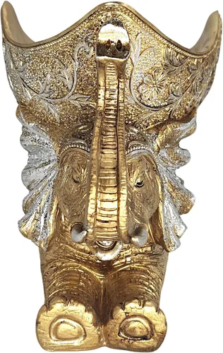 Miniatura 2 de Estatua de elefante con bandeja de almacenamiento, escultura de figura dorada, decoración del hogar de inspiración africana para sala de estar