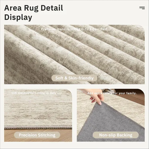 Miniatura 6 de Alfombra de pasillo Soalmost 2'6" x 10' lavable, alfombra antideslizante para cocina, baño, lavandería, alfombras vintage ultra delgadas para Beige