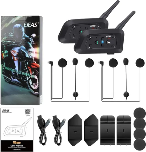 Miniatura 7 de MIMIRACLE V6 Pro - Auriculares Bluetooth para motocicleta, intercomunicador para casco de 6 ciclistas 800M Intercom Range, Dual Phone Pairing, CVC