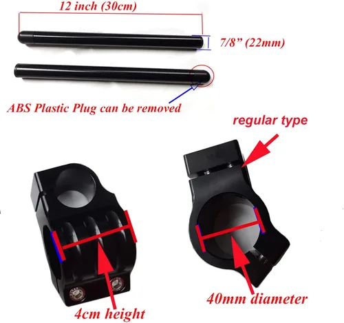 Miniatura 7 de Manillar con clip de 1.575 in para tubo de horquilla de 1.575 in cafe Racer manillar de motocicleta 7/8 pulgadas, 1.575 in clip en montaje CNC