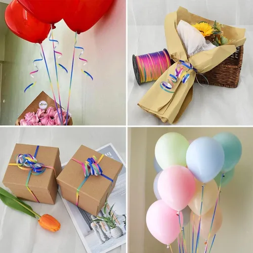 Miniatura 2 de Cinta rizadora metálica brillante de 500 yardas, arco iris, globo multicolor, rollo de cuerda iridiscente para envolver regalos