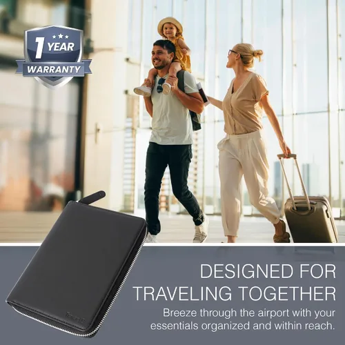 Miniatura 3 de Soporte para pasaporte familiar de cuero de grano completo para 4 pasaportes - Soporte RFID para pasaporte y organizador de documentos de viaje