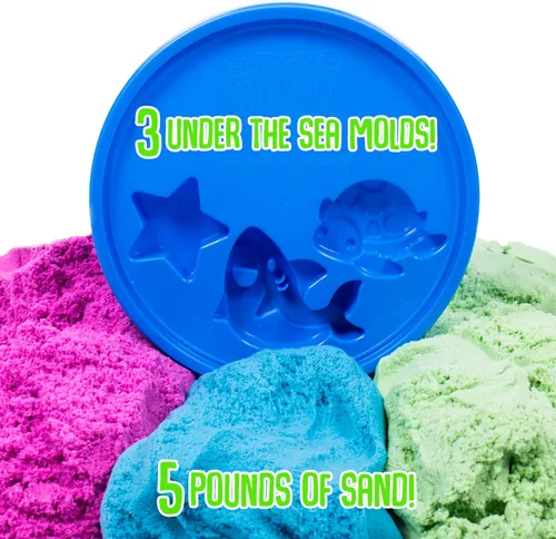 Miniatura 4 de SLIMYSAND - Cubo de 5 libras de arena fina en 3 colores (azul, verde, morado) - Juego de arena de algodón y caramelo con 3 moldes y cubo