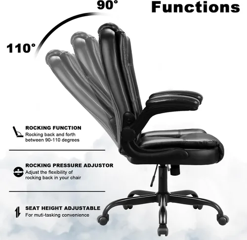 Miniatura 4 de OFIKA Silla de escritorio de oficina de cuero, silla de oficina ergonómica con soporte lumbar, silla de computadora, silla ejecutiva de cuero
