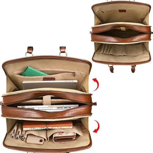 Miniatura 4 de Kattee Maletín de cuero genuino para mujer, bolsa de computadora portátil de gran capacidad con etiqueta de equipaje