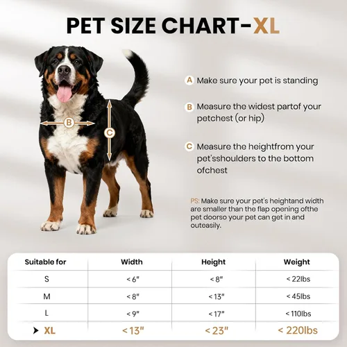 Miniatura 5 de Puerta XL para Perro de Aluminio para Puerta Exterior, Puerta Extra Grande para Perro, Puerta Resistente para Mascotas, Dobles Solapas Magnéticas