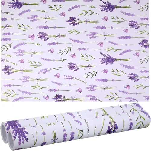 Miniatura 7 de 24 hojas de forros perfumados para cajones de 15.7 x 22.8 pulgadas, color lavanda, papel no adhesivo, estampado floral perfumado para armario