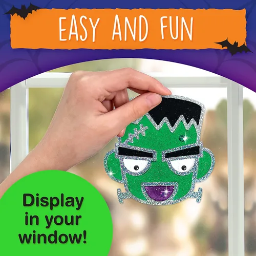 Miniatura 5 de Creativity for Kids Kit de arte para ventana de Halloween Crea 7 atrapasoles espeluznantes con pintura, diamantes de imitación y ojos ondulantes