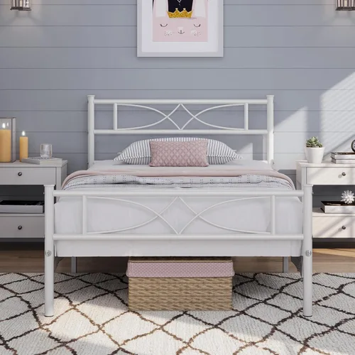 Miniatura 10 de Yaheetech Estructura de Cama Tamaño Twin Plataforma de Metal con Cabecero de Diseño Curvo Piecero/No Necesita Somier/Base de Colchón/Soporte Negro