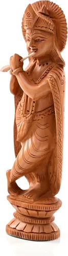 Miniatura 5 de Estatua india de madera, ídolo, murti, para decoración de escritorio del templo del hogar, Pooja, regalo (Krishna, 6 pulgadas)