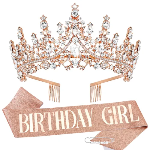 Miniatura 14 de TOBATOBA Banda de Cumpleaños Coronas de Cumpleaños para Mujeres Niñas, Decoraciones de Cumpleaños para Mujeres, Metal Diamante falso Cristal
