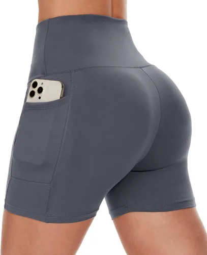 CAMPSNAIL Pantalones cortos de ciclista para mujer con bolsillos - 3"5"8" de cintura alta, spandex para entrenamiento, control abdominal, gimnasio,