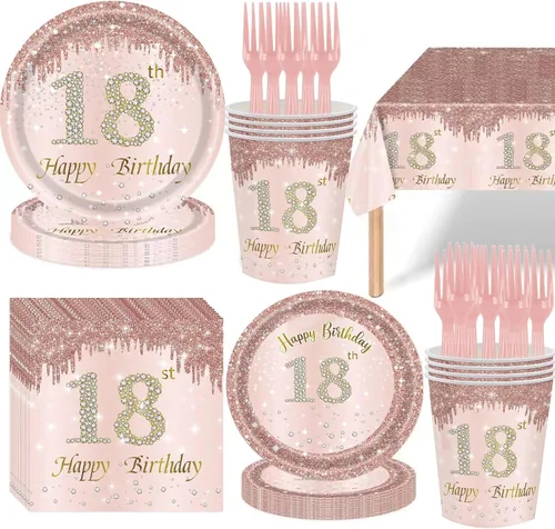 Miniatura 10 de 121 piezas de suministros para fiesta de 40 cumpleaños, platos, servilletas, tazas, tenedores, mantel, decoración temática de 40 cumpleaños en oro